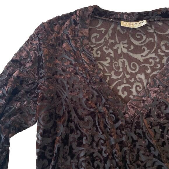 Bebe Moda Burnout Velvet Brown V-Neck Top, Women’s L Whimsygoth Y2K 90s Romantic - Picture 4 of 9